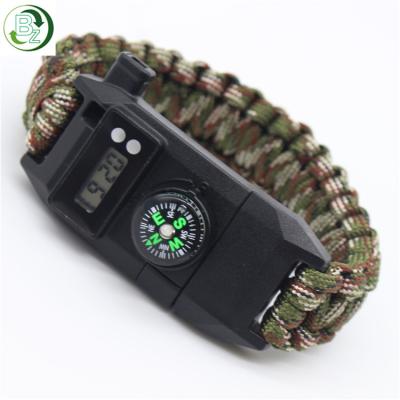 China 2019 New Design Digital Watch Portable Parachute Compass Survival 7 Strands Outdoor Paracord Bracelet for sale