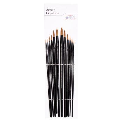 China Light Brown Nylon Hair Artist Oil Paint Brush Black Wood Handle for sale