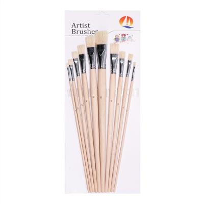 China Natural Wood Color Handle #10 Artist Oil Paint Brushes for sale