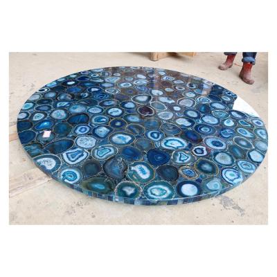 China Translucent Backlit Brazilian Agate Slab Blue Agate Stone Table Top for sale