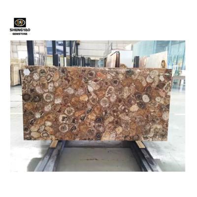 China Luxury Polished Compound Petrify Semi Precious Wood Tile Gem Slab for sale