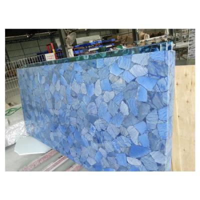 China Bule Aventurine Environmental Backlit Mosaic Slab Blue Semi Precious Gem Slab Wall Tile Table Top for sale