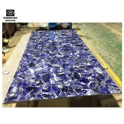 China Back Background Wall Blue Sodalite Jasper Gemstone Slab Wall Decoration Panels Splatter Tiles for sale