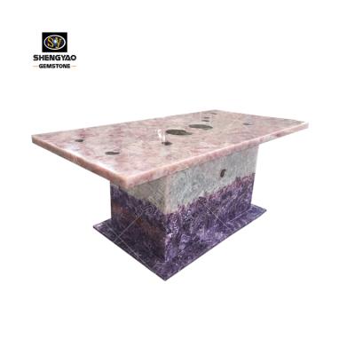 China Custom Natural Translucent Rose Quartz Amethyst Gemstone Countertops Crystal Table Tops for sale