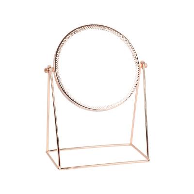 China Hot Selling Double Sided Table Mirror Glass Rectangle Desk Gold Metal Stand Wholesale Double Sided Single Sided Rotating Mirror for sale