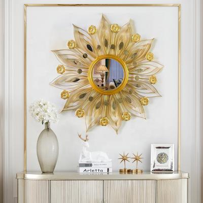 China American American Sun Flower Shape Luxury Elegant Fine Metal Opens Furniture Home Decor Mirror Wall Hanging for sale