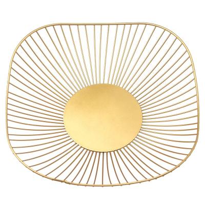 China Living Room Metal Kitchen Living Room Metal Storage Rack Decorative Mesh Fruit Basket Gold Fruit Tray for sale