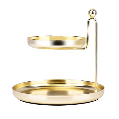 China Workable Row 2 Workable No Lid Bathroom To Receive A Disc With Divider Table Top Metal Gold Foil Plate Iron Serving Tray With Stand for sale