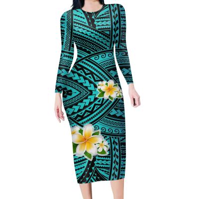 China Washable Polynesian Tribal Print Long Sleeve Dress Plus Size Samoan Women Casual Dresses 7xl For Church Fall 2021 Women Custom Clothes for sale