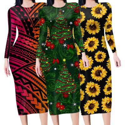 China Breathable Christmas Dresses 2020 Womens Floral Polynesian Mandala Snowflake Cute Dogs Cats Printed Casual Winter Bodycon Skirt Plus Size for sale