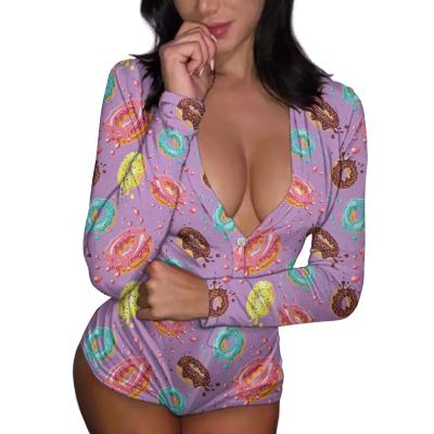 China Viable Fashion Long Sleeve Onsies Adult Onesie Donuts Print Pink Onesie For Women Custom Plus Size One Piece Onesies For Women Pajamas for sale