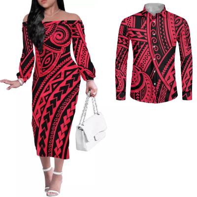 China Breathable Dresses Long Sleeve Hawaii Polynesian Tribal Design Couple Clothes Matching Casual Women Long Sleeve Dresses Newcomers for sale