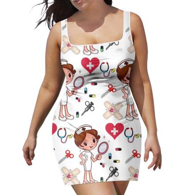 China Breathable 2021 Women Dress Cheap Price Manufacturing Cartoon Nurse Dress Custom Women Club Dresses Women Logo Western Dress For Female for sale