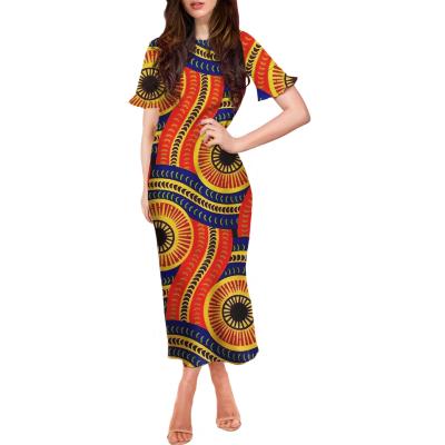 China New Arrival Breathable Women Clothes 2021 Short Sleeve Ladies Dress Boho African Tribal Print Maxi Dress Elegant Casual Black Dresses for sale