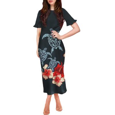 China Breathable Casual Dresses Plus Size Clothing Dresses Hawaii Flower Same Summer Lady Tonga 2021 Samoa Printed Women Short Sleeve Dress for sale