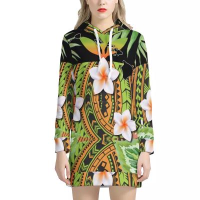 China Breathable Warm Hawaiian Green Floral Print Tribal Oversized Sweater Dress Casual Hoodie Sales Hoodie Women Dress for sale