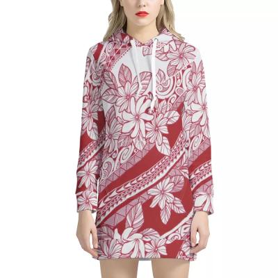 China Wholesale Breathable Polynesian Custom Seller Long Sleeve Hoodie Dress Samoa Hawaii Tribal Print Hoodie Dress Plus Size Sweater Dress for sale