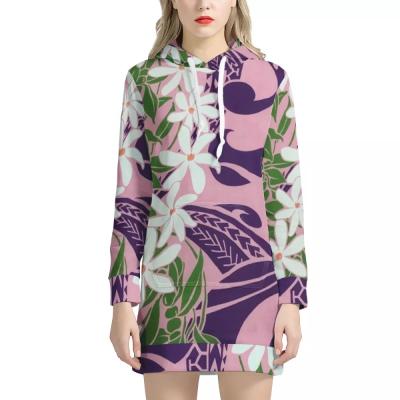 China Breathable Custom Hoodie Sweater Dress Polynesian Hawaii Tribal Flower Printed Oversized Dress Hoodie New Arrivals Sweater Dress Women for sale