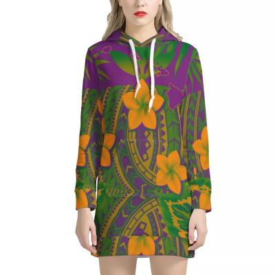 China Breathable Hawaii Floral Print Image Texts Ladies Hoodie Polynesian Custom Dress Tribal Sweater Dresses Winter Hoodie Maxi Dress Women for sale