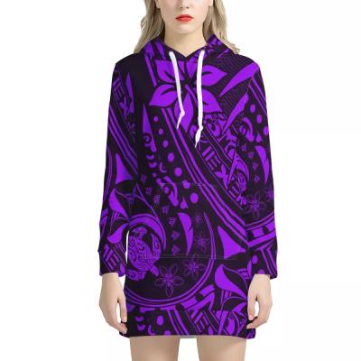 China Breathable Polynesian Women's Dress Women's Hawaiian Floral Tribal Oversized Long Hoodie Designer Dresses For Women Hood Sweater Dress for sale