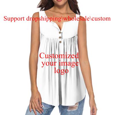 China Breathable Customize Design Women Button Up Custom Purple/Blue/Red/Brown Polynesian Hawaii Flower Tribal Print Tank Top Loose Beach Vest for sale