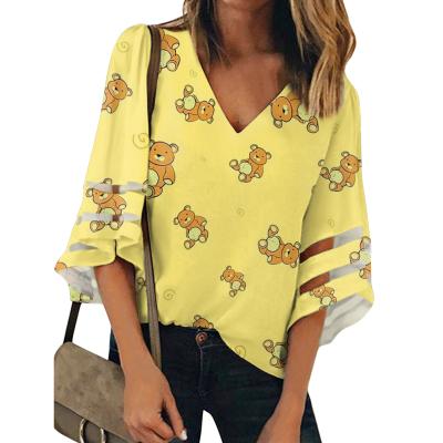 China Custom Made Yellow Lady Breathable Breathable Woman Blouses And Main Bear 2020 Cartoon Animal Dog Fox Sloth Print Women Clothes 2020 for sale