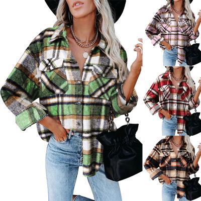 China AmzPrint Breathable Women Button Down Buffalo Plaid Long Sleeve Top Comfortable Casual Checkered Shirt Elegant Plaid Top Blouse For Dropshipping for sale