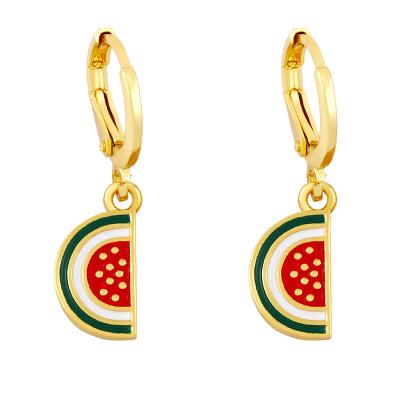 China ROXI Summer Style Cute Strawberry Fruit Girls 18k Gold Enamel Drop Circle Earrings for sale