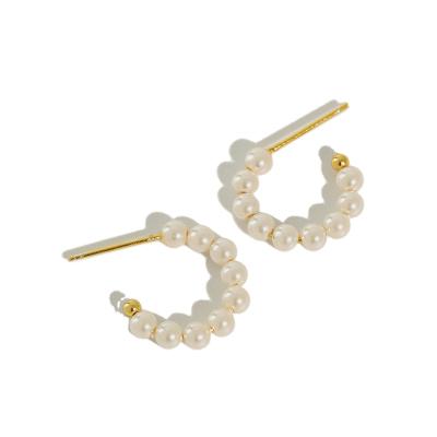 China TRENDY 925 Sterling Silver White Pearl Gold and white plated cc form large circle pearl stud earrings for sale