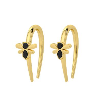 China FASHIONABLE Unique Design ROXI S925 Silver Ins Summer 18k Silver Gold Plated Black Zircon Bee Stud Piercing Earrings for sale