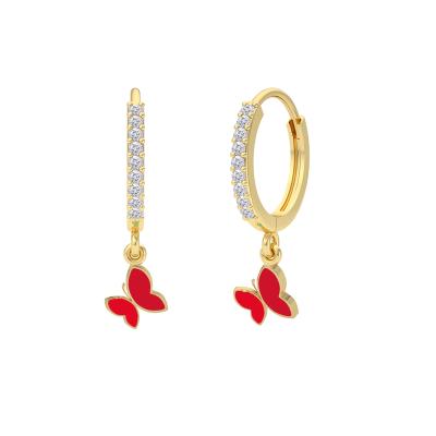 China FASHIONABLE 18K Gold Silvery Light Red Butterfly ROXI S925 Enamel Circle Huggie Dangle Earrings for sale