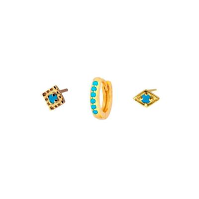 China FASHIONABLE S925 Sterling Silver European And American Style Turquoise Zirconia Earring Set Studs for sale