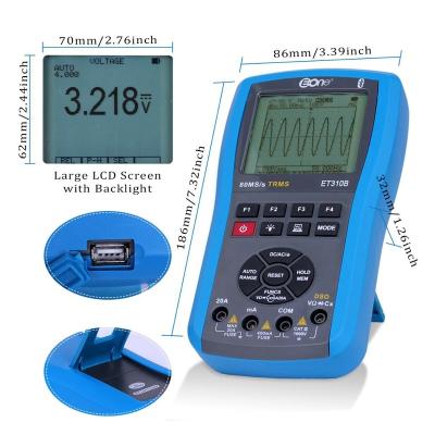 China ET310B Digital Oscilloscope Multimeter Cordless Phone 20MHz 80M Attachable Oscilloscope 86mm*186mm*32mm Auto Waveform Capture Scopemeter for sale