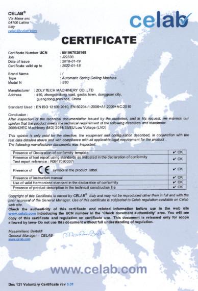 CE OF SPRING COILING MACHINE - ZOLYTECH MACHINERY CO., LTD
