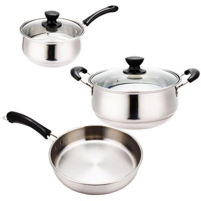 China Viable Stainless Steel Gift Set Pot Milk Soup Pot Stove Three Piece Pot Cooker Cookware for sale