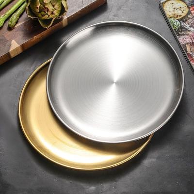 China Disposable Korean BBQ Dish Stainless Steel Pizza Tray Kitchen Food Tray Restaurant Round Bone Dish Buffet Dessert Dish for sale