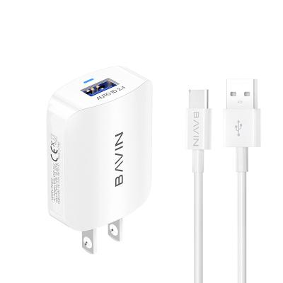 China Newest BAVIN PC553 Mobile Phone Travel Power Adapter with Type-C Cable US Plug Travel Adapter for sale