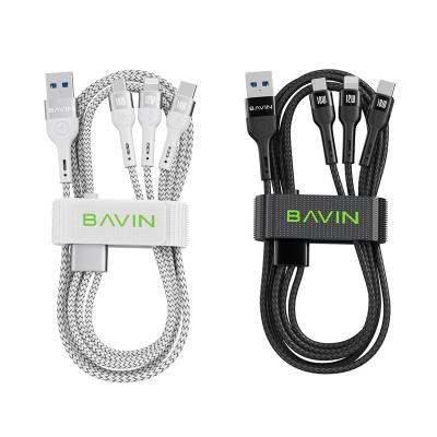 China BAVIN Mobile Phone Customized Logo Nylon-braided 3 in 1 Data Cable All in 1 USB Cable Fast Charging the iPhone, Type-C CB236 for sale