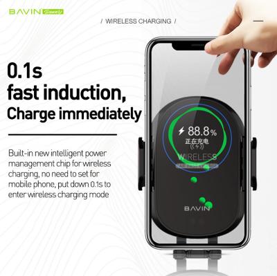 China BAVIN PC320 10w Qi Smart Sensor Car Charger Car Mount Mobile Fast Fast Charging Single Wireless Charger For Cell Phones for sale