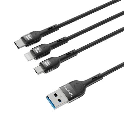 China MP3/MP4 Player 2.4A Micro Braided Cable Type BAVIN CB236 1.2M 3in1 USB Fast C I0S 3IN1 Charger Cable For iPhone for sale