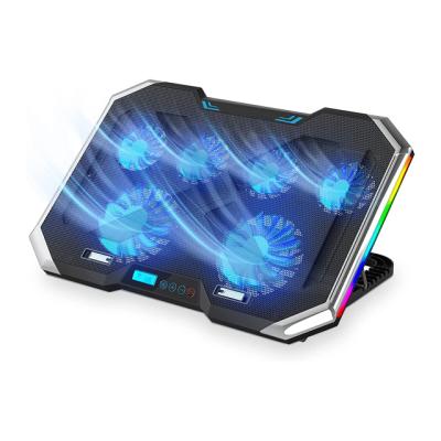 China RGB Lighting Dual USB Ports Laptop Cooler with 6 Adjustable Size RGB Cooling Lights Gaming Quiet Laptop Fans Pad Stand for sale