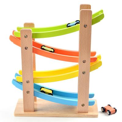 China Montessori Wooden Montessori Ramp Race Track Car Set Educational Toy Study Set Preschool Eco-friendly Material Mini for sale