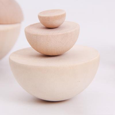 China Unfinished Natural Loose DIY Painting DIY Crafts Wood Hemisphere Art Europe Half Ball Europe Beads Split Wooden Balls for sale