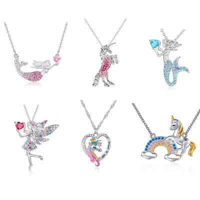 China FASHIONABLE Kids Toddler Kids Cute Little Girl Fairy Princess Mermaid Unicorn Necklaces Jewelry Pendant Birthday Gift for sale