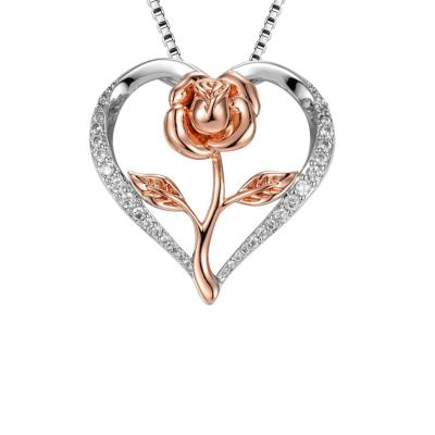 China FASHIONABLE Women Girls Zircon Love Heart Rose Gold Necklace Pendant Jewelry Gift for sale