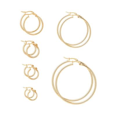 China TRENDY Women Girls Gold Plated Stainless Steel Hoop Earrings Large Big Gold Huggie Circle Round Delicate Ears Hoop Earrings for sale