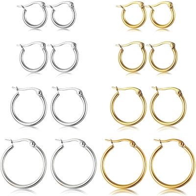 China TRENDY fashion gold plated stainless steel women girls hypoallergenic cute small huggie round circle earring hoops for sale