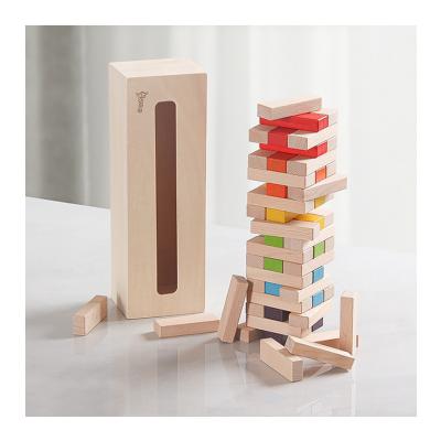 China Eco-friendly Material Educational Wooden Tabletop Montessori Kids Balancing Tumbling Tower Domino Stacking Building Blocks Bricks Toys Sets Game for sale