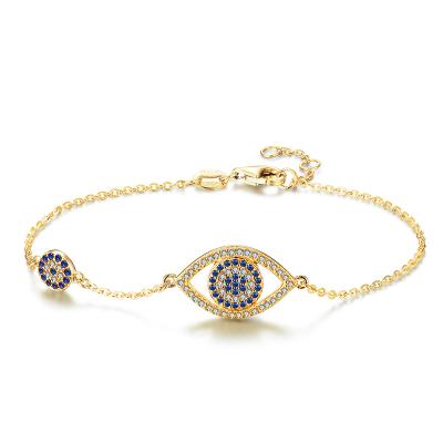 China TRENDY Adjustable Gold Plated 925 Sterling Silver Blue Evil Eyes Charm Crystals Zircon Diamond Bracelet CZ Hamsa Jewelry for sale