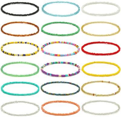 China TRENDY Handmade 18 Pieces Beach Elastic Colorful Boho Bead Anklets Anklets Set For Women Girls for sale